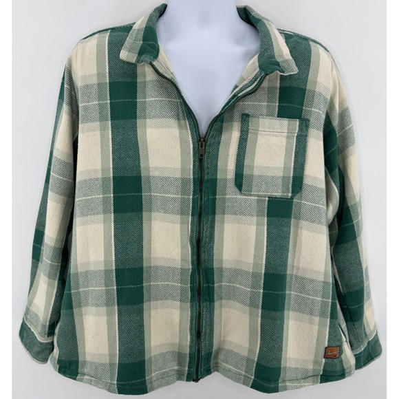 Peau De Loup Flannel Shacket Non Gender L Cropped Full Zip Green Plaid Jacket - Picture 3 of 12